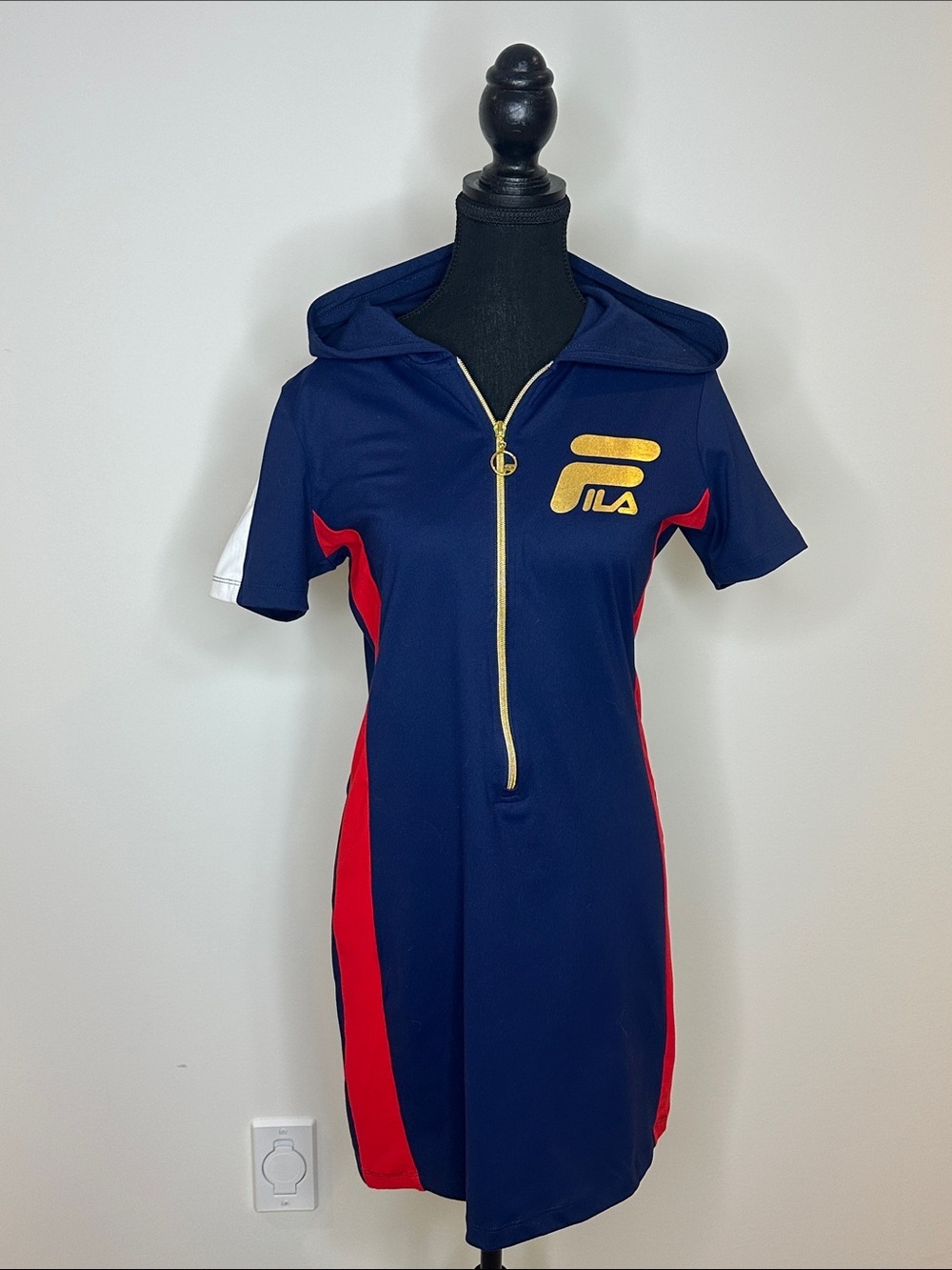 [WONEN] FILA Sport Hooded Dress Small Navy Red Gold Athleisure Activewear